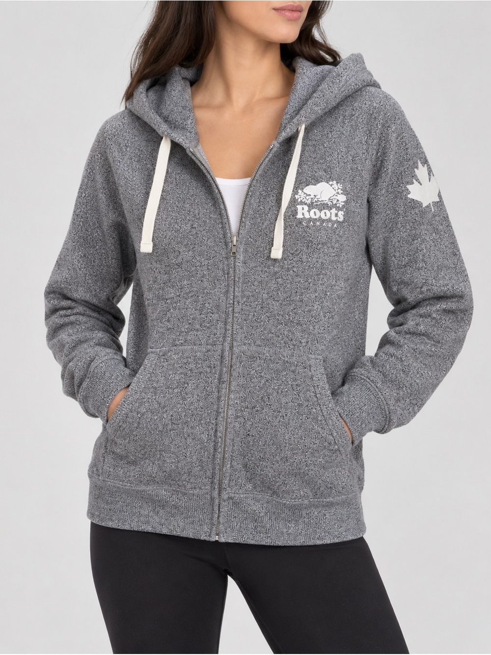Roots Banff Gray Full-Zip Hoodie, women’s medium